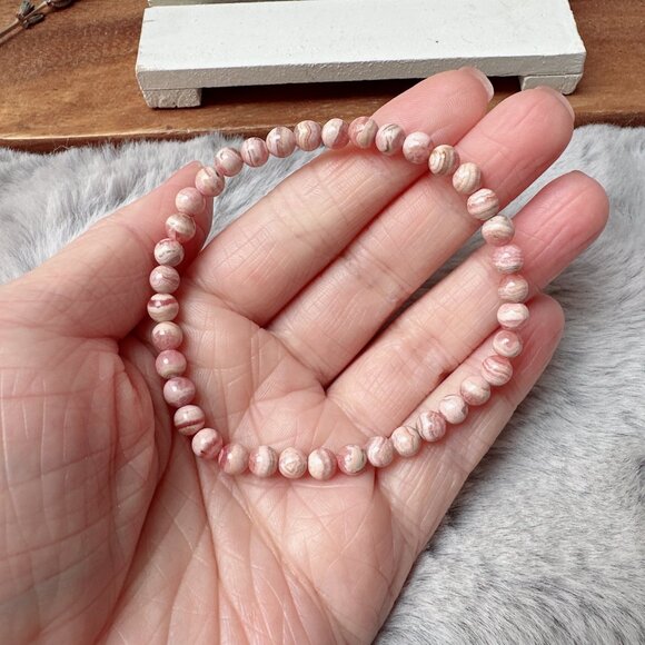5mm Mini Rhodochrosite Beads Stretch Bracelet - Picture 5 of 5